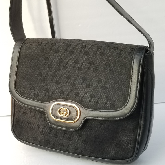 Auth Vintage GUCCI Horsebit embossed Canvas and Leather Shoulder handbag - Picture 6 of 16